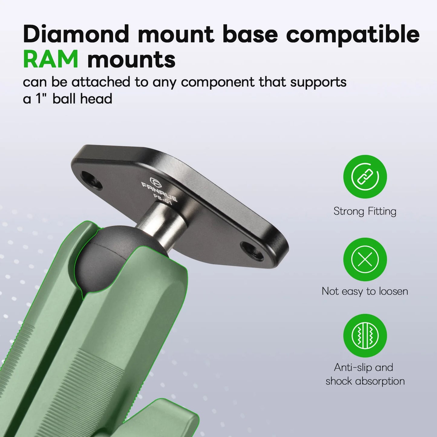 FANAUE Diamond Mount Base Compatible RAM Mount B Size 1" Ball - Trailborn Equipment