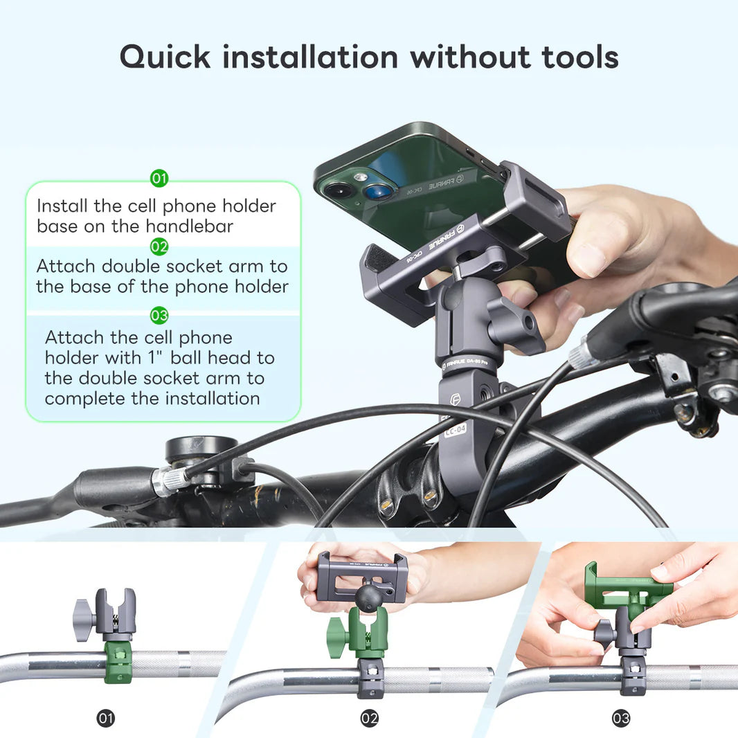 FANAUE Aluminum Phone Holder with 17, 20 , 1 " Ball Head Adapter for 6-8.5" Smartphone - Trailborn Equipment