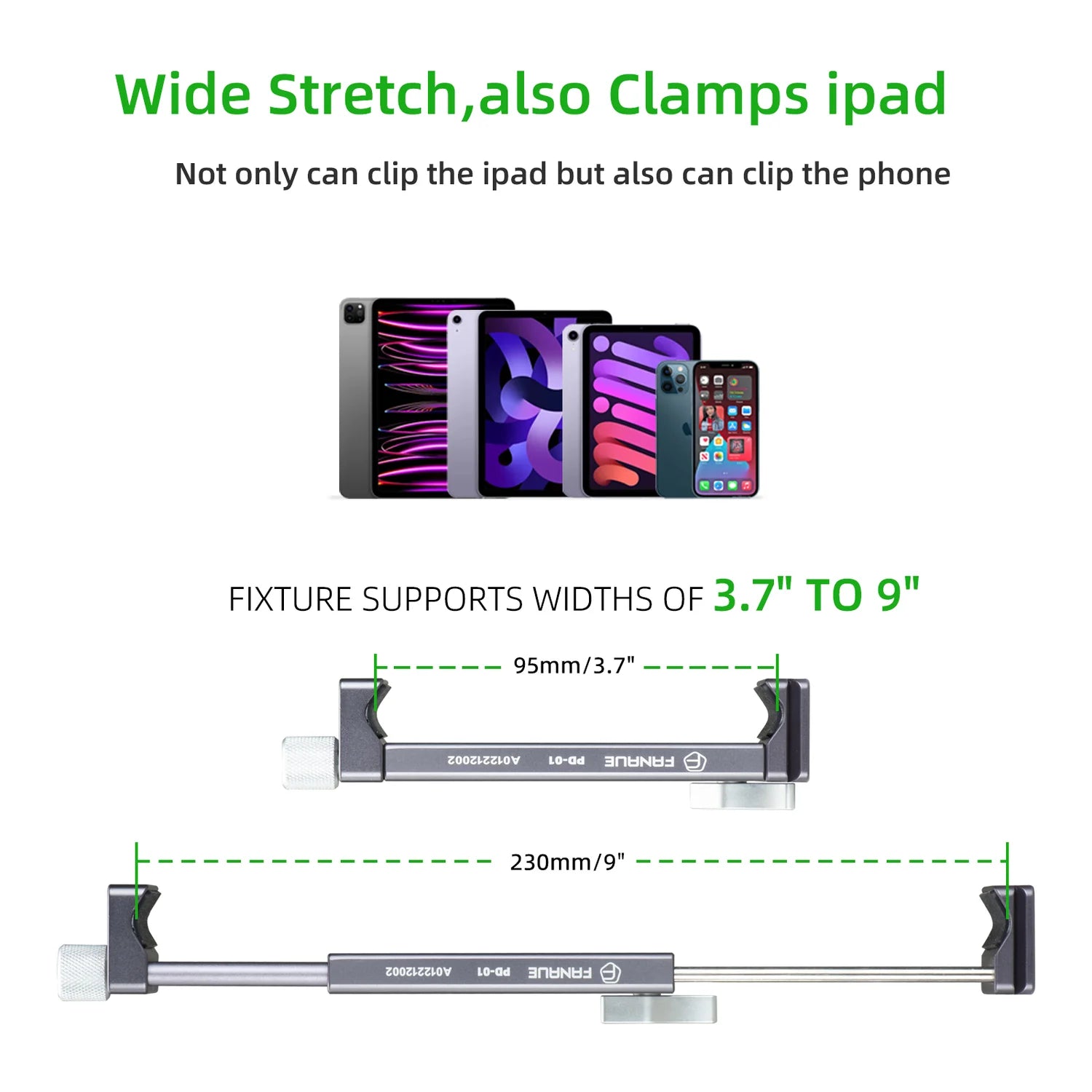 FANAUE Universal Holder for 3.7”-9” Tablets Compatible with Two B 1” Size Round Ball Bases for iPad - Trailborn Equipment