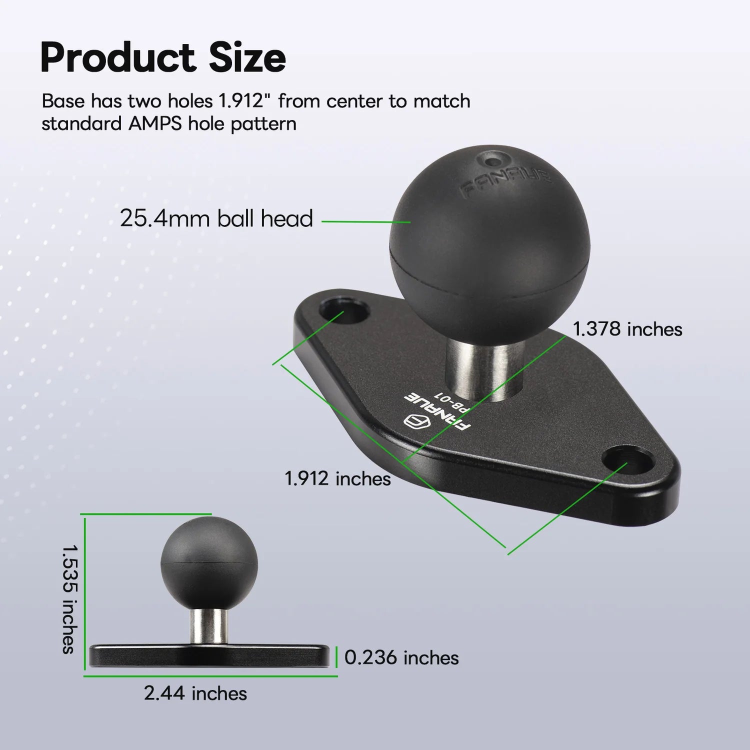 FANAUE Diamond Mount Base Compatible RAM Mount B Size 1" Ball - Trailborn Equipment