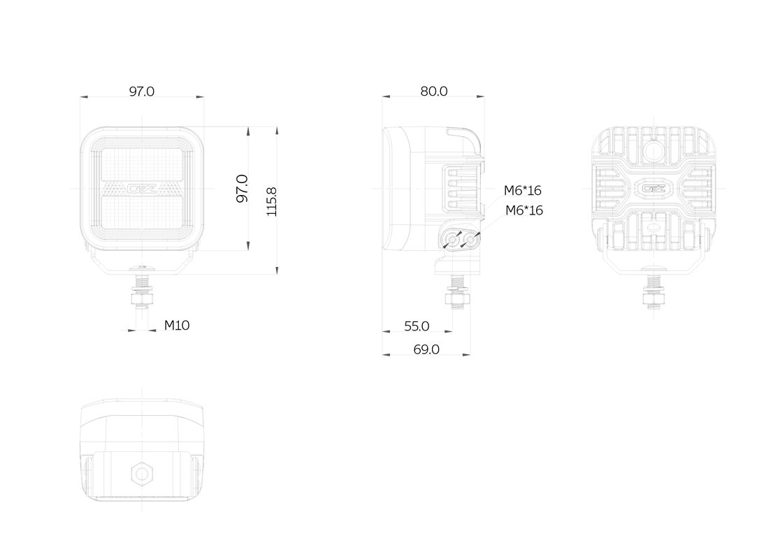 OZZ SQR 3" Extraljus med dynamiskt positionsljus
