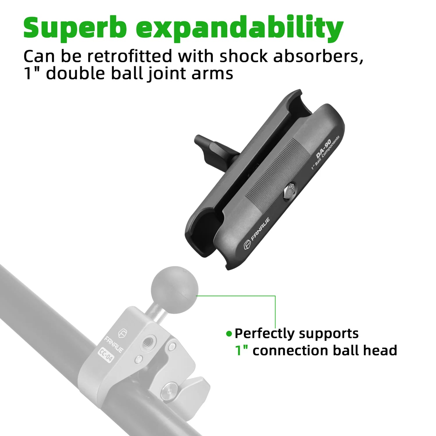 FANAUE DA-90 Double Socket Arm with Dual 1" Ball sockets - Trailborn Equipment