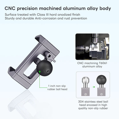 FANAUE Aluminum Phone Holder with 17, 20 , 1 " Ball Head Adapter for 6-8.5" Smartphone - Trailborn Equipment