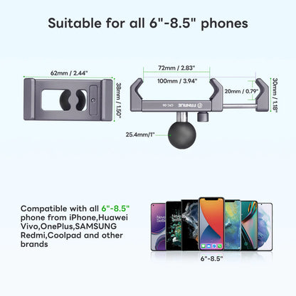 FANAUE Aluminum Phone Holder with 17, 20 , 1 " Ball Head Adapter for 6-8.5" Smartphone - Trailborn Equipment