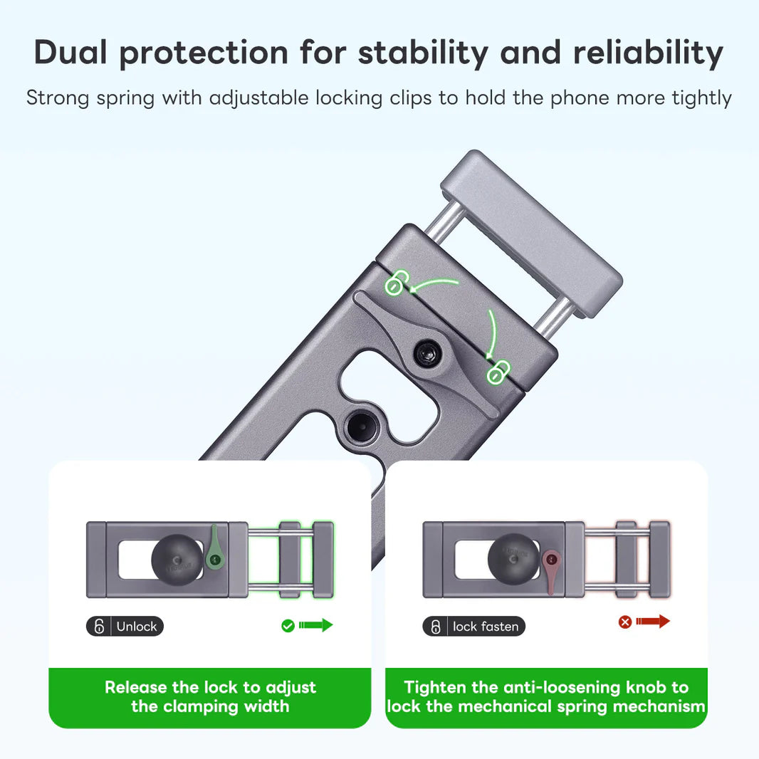 FANAUE Aluminum Phone Holder with 17, 20 , 1 " Ball Head Adapter for 6-8.5" Smartphone - Trailborn Equipment