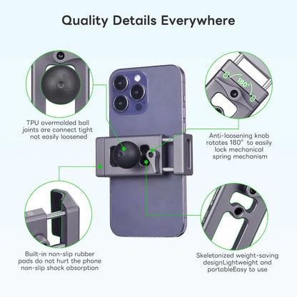 FANAUE Aluminum Phone Holder with 17, 20 , 1 " Ball Head Adapter for 6-8.5" Smartphone - Trailborn Equipment